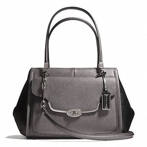 Coach 25162 Madison Saffiano Leather Madeline Satchel Deep Quartz/Black.
